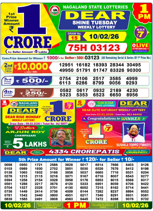 Dhankesari Dear Morning Lottery Result 1:00 PM 10.02.2026