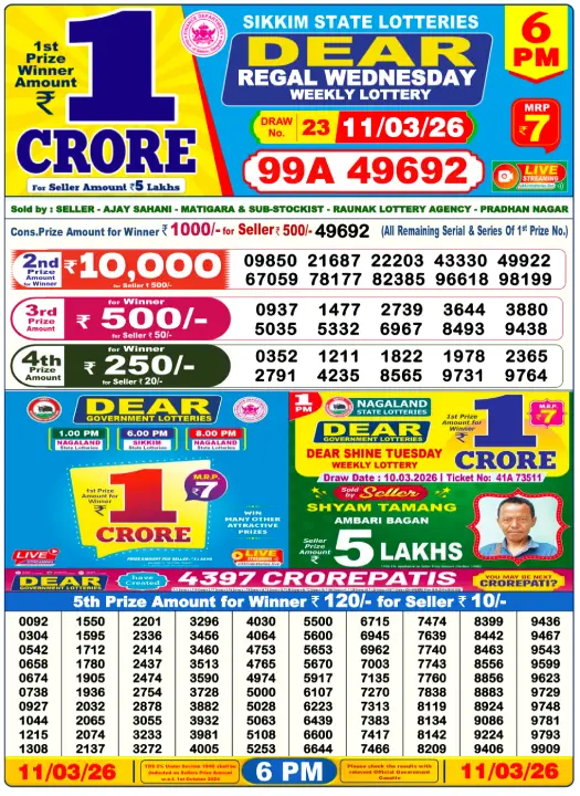 Dhankesari Dear Lottery Today Result 6:00 PM 11.3.2026