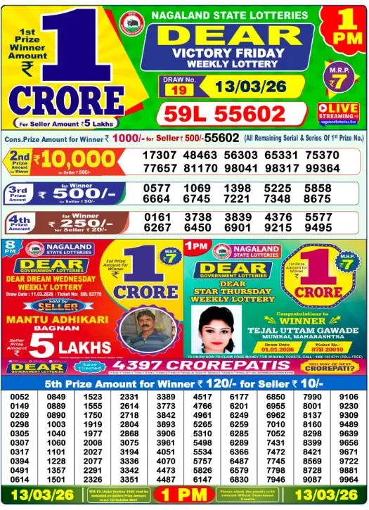 Dhankesari Dear Morning Lottery Result 1:00 PM 13.3.2026