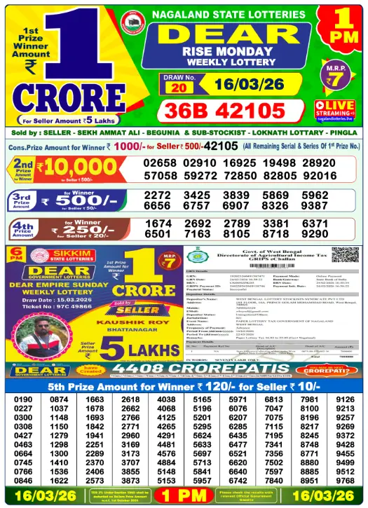 Dhankesari Dear Morning Lottery Result 1:00 PM 16.3.2026