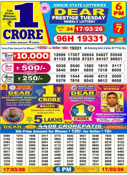 Dhankesari Result Today Lottery Sambad 6:00 PM 17.3.2026