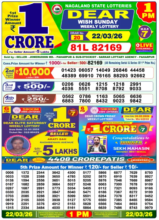 Dhankesari Dear Morning Lottery Result 1:00 PM 22.3.2026