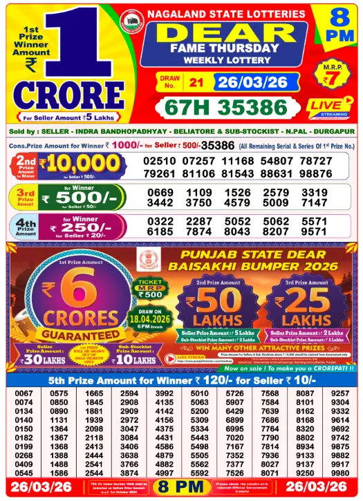 Dhankesari Dear Lottery Evening Result 8:00 PM 26.3.2026