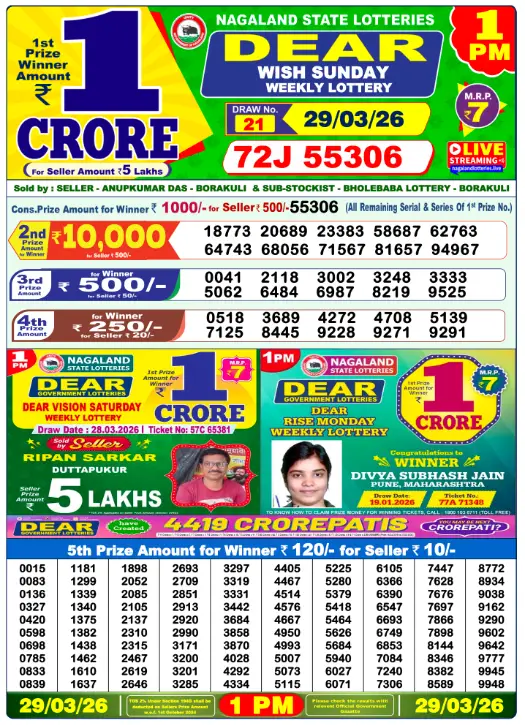 Dhankesari Dear Morning Lottery Result 1:00 PM 29.3.2026