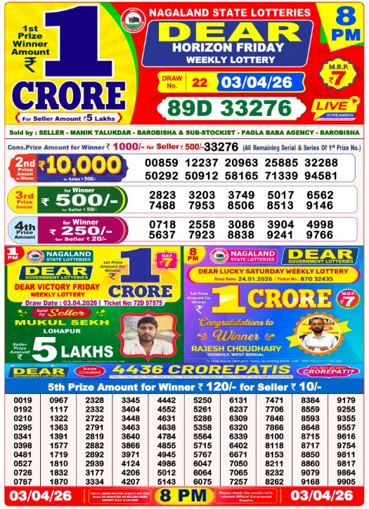 Dhankesari Dear Lottery Evening Result 8:00 PM 3.4.2026