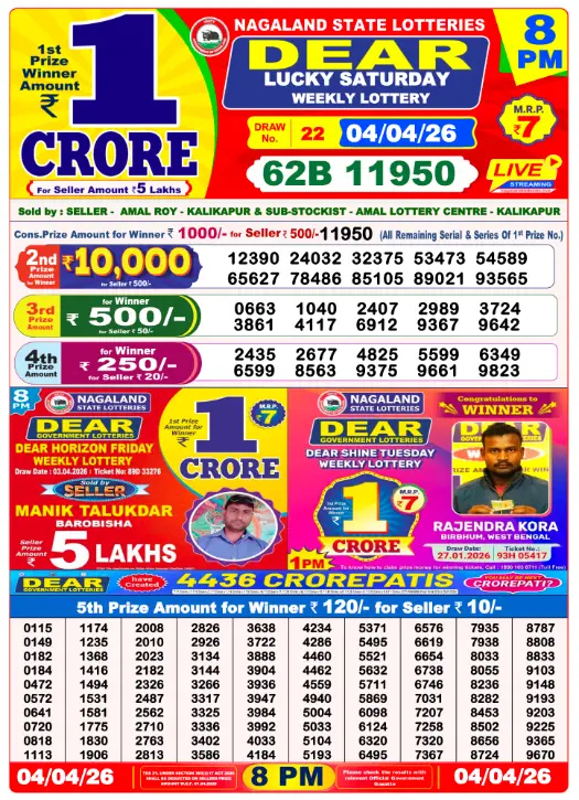 Dhankesari Dear Lottery Evening Result 8:00 PM 4.4.2026