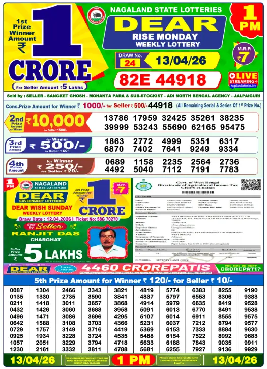 Dhankesari Dear Morning Lottery Result 1:00 PM 13.4.2026