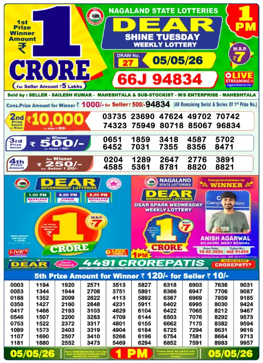 Dhankesari Dear Morning Lottery Result 1:00 PM 5.5.2026