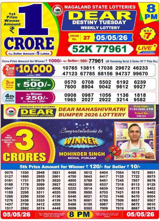 Dhankesari Dear Lottery Evening Result 8:00 PM 5.5.2026
