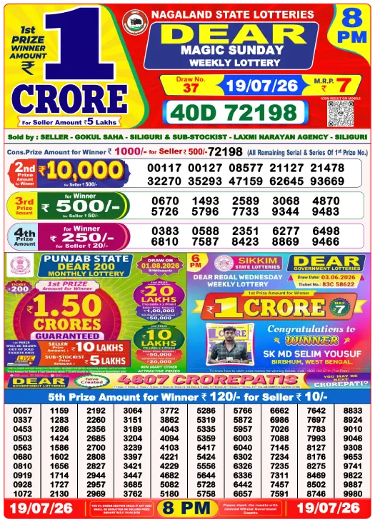 Dhankesari Dear Lottery Evening Result 8:00 PM 19.7.2026