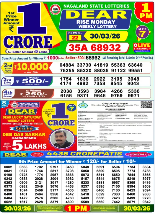 Dhankesari Dear Morning Lottery Result 1:00 PM 30.3.2026