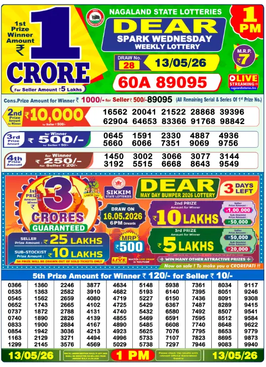 Dhankesari Dear Morning Lottery Result 1:00 PM 13.5.2026