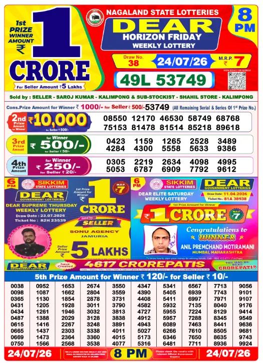 Dhankesari Dear Lottery Evening Result 8:00 PM 24.7.2026
